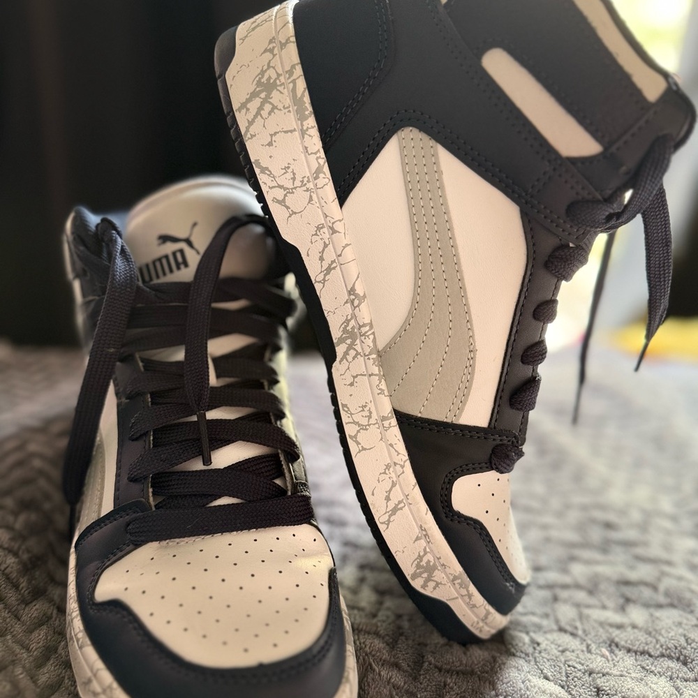 Puma Men’s Black, White & Light Gray High-Top Sneakers - Marbled Midsole